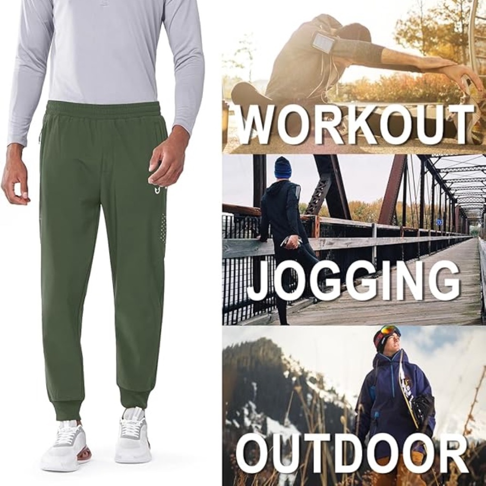 Fleece Lined Winter Warm Sweatpants Thicken Windproof Pants Workout- ArmyGreen